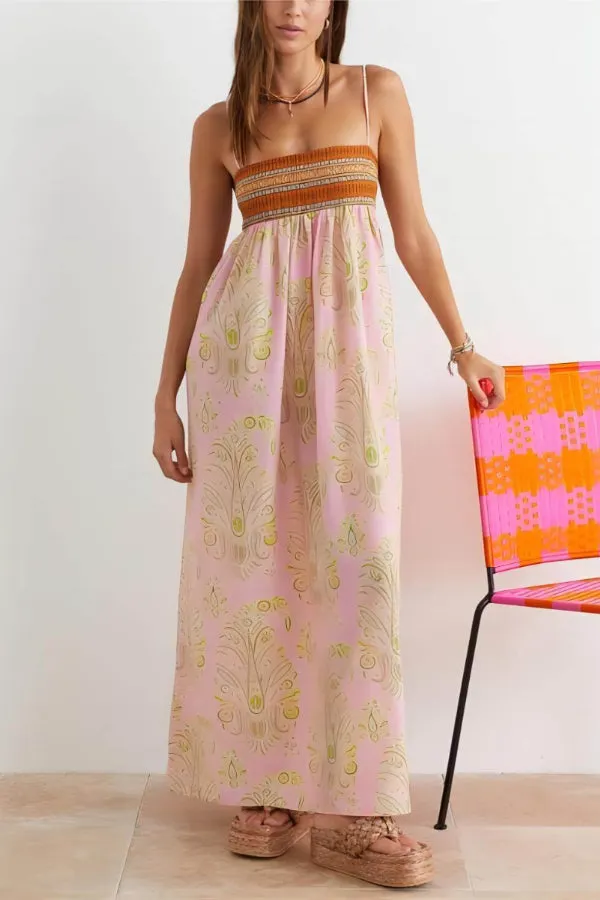 Bosnian Folk Floral Thin Strap Midi Dress