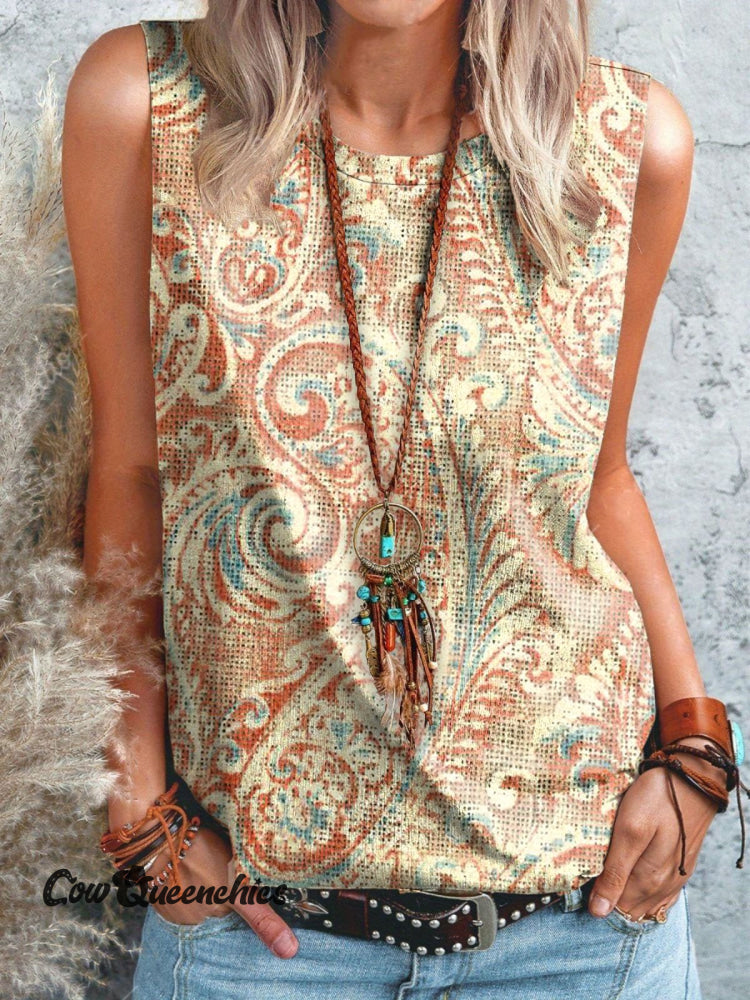 Women’s Vintage Print Casual Tank Top Multicolor / S