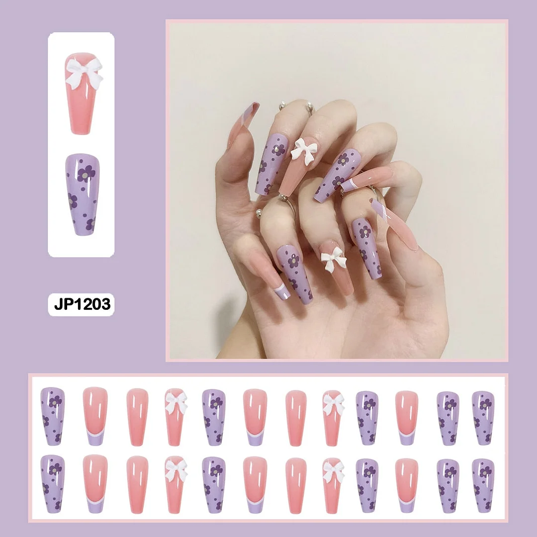 Butterfly Lovely Girl Nail Art Wearable Press On Fake Nails Tips With Glue And Sticker 24pcs/box With Wearing Tools As Gift-Nail Inspo
