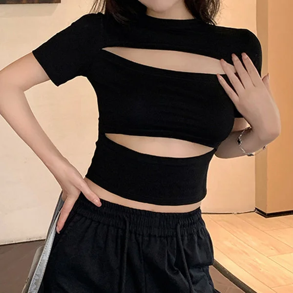 Hollow Sexy Short Sleeve Slim T-Shirt Top