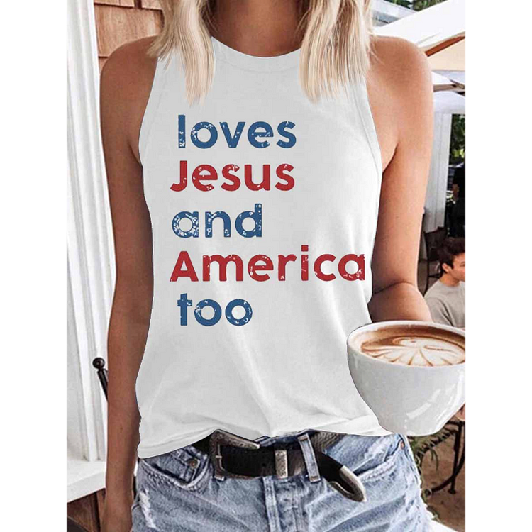 Women's Loves Jesus And America Too Print Tank Top socialshop