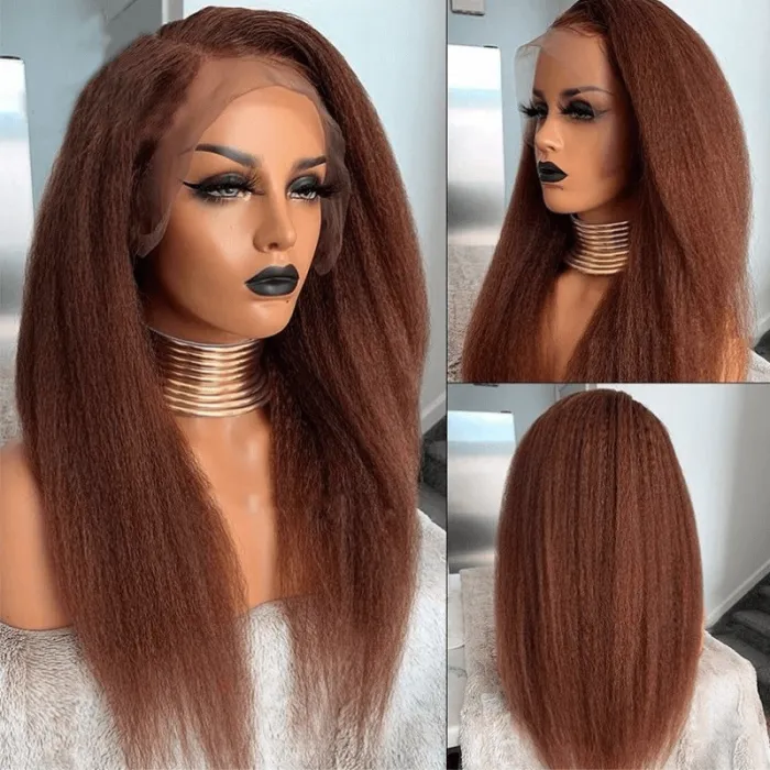 Reddish Brown Kinky Straight 4C Hair 13x4 Lace Front Wig