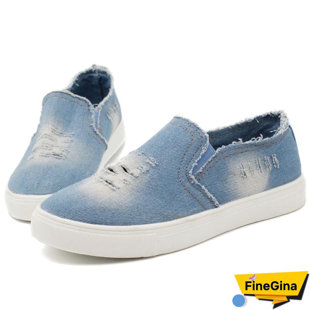 Women Denim Canvas Casual Platform Breathable Footwear Classic Loafers A Pedal Lazy Sneakers Shoes