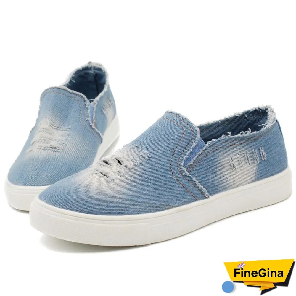Women Denim Canvas Casual Platform Breathable Footwear Classic Loafers A Pedal Lazy Sneakers Shoes