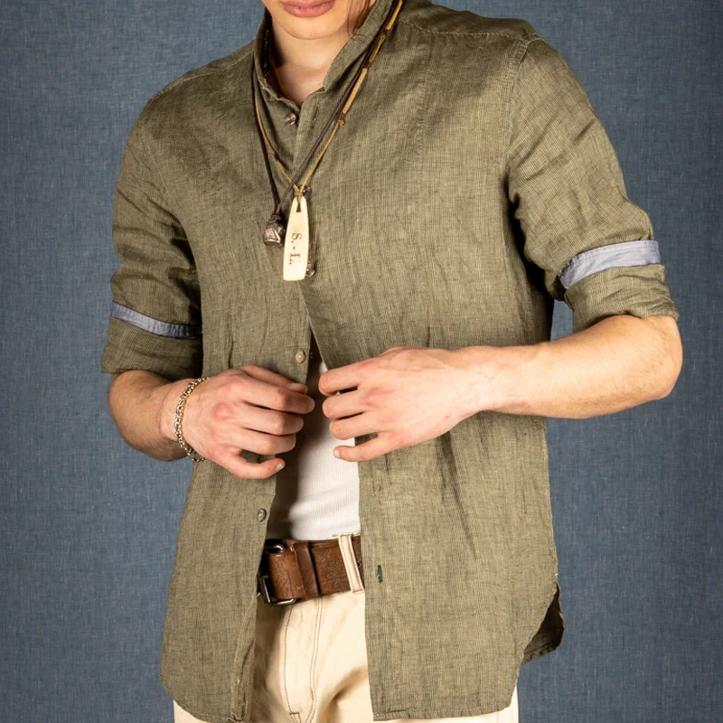 Men's Classic Linen Stand Collar Shirt