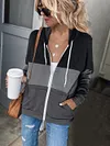 Womens Color Block Hoodie Zipper Lace Hooded Sweatshirt
