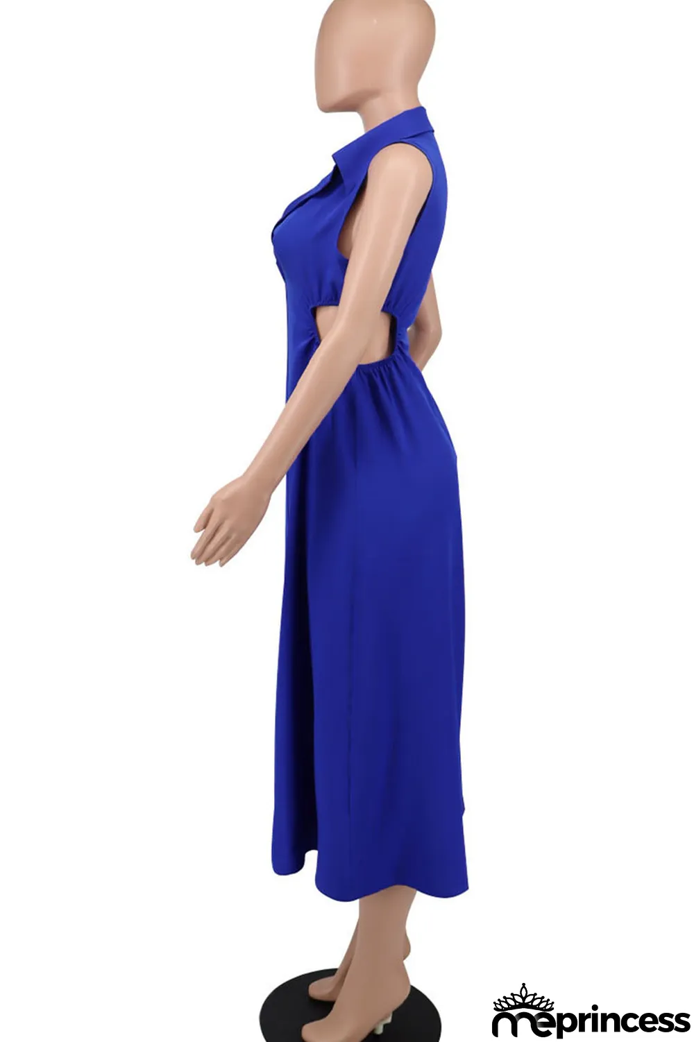 Blue Sexy Solid Hollowed Out Patchwork V Neck A Line Dresses