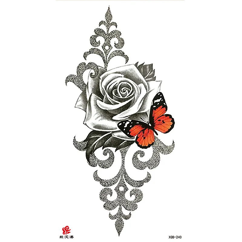 Sdrawing Temporary Tattoo Sticker Flash Tattoos Skull Snake Wolf Blue Pink Rose Flowers Body Art Arm Fake Sleeve Tatoo Women