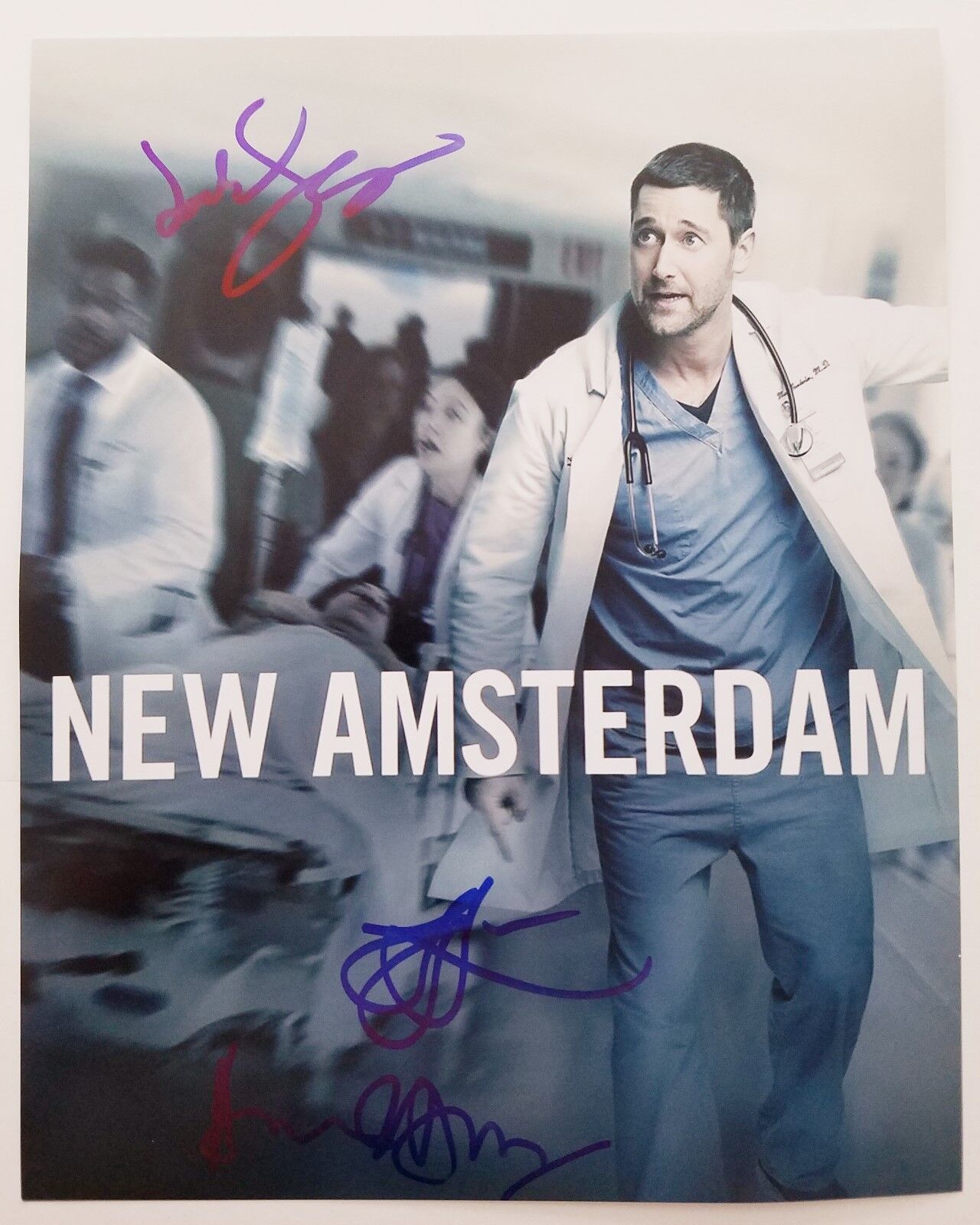 Tyler Labine Jocko Sims Anupam Kher Cast Signed New Amsterdam 8x10 Photo Poster painting TV RAD