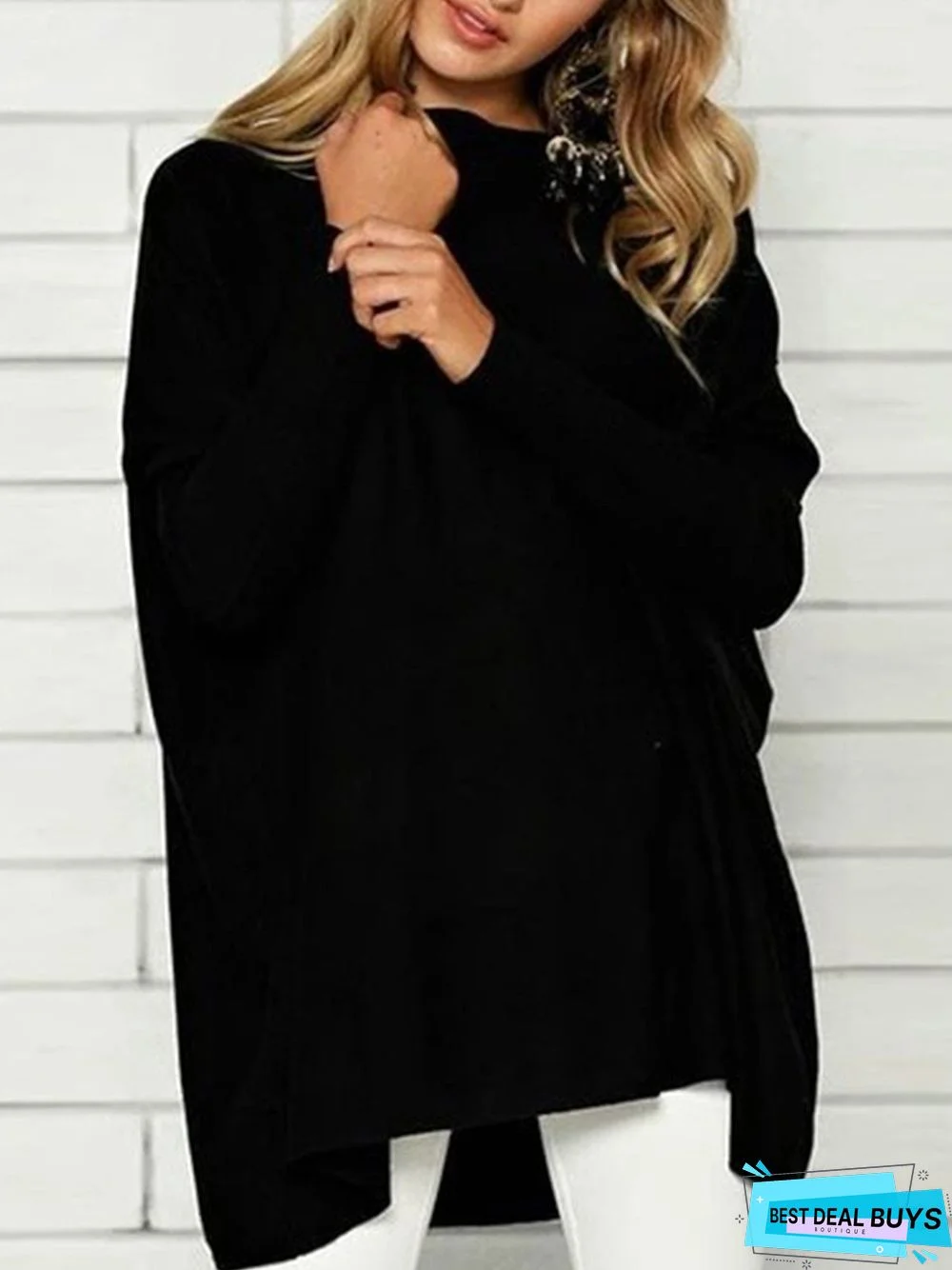 Plus Size Long Sleeve Casual Plain Sweater