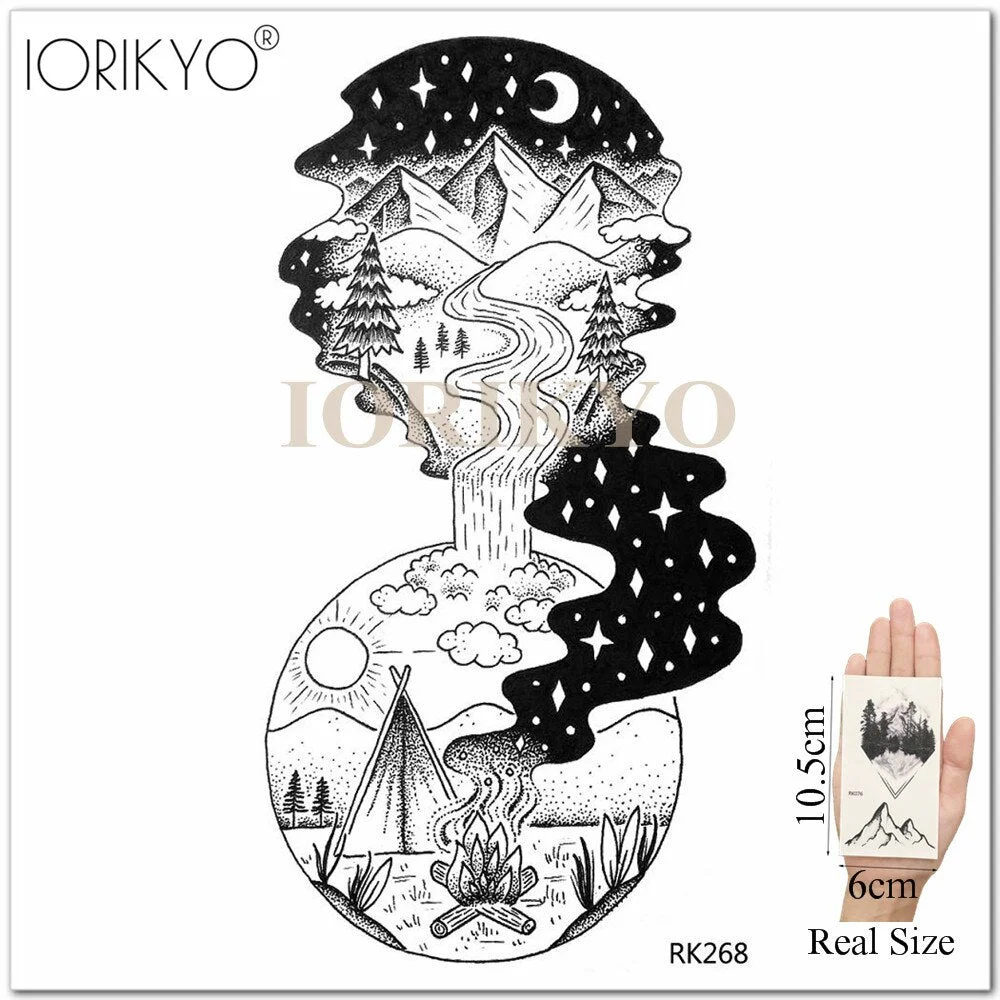 IORIKYO Flash Sexy Tempoary Women Tattoo Arm Fox Sticker Men Black Wolf Chest Forest Hill Bear Fake Tatoo Makeup Tattoo Body Art