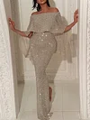 Sequined Off-The-Shoulder Falbala Sexy Slim Split-Backless Party Maxi Dress