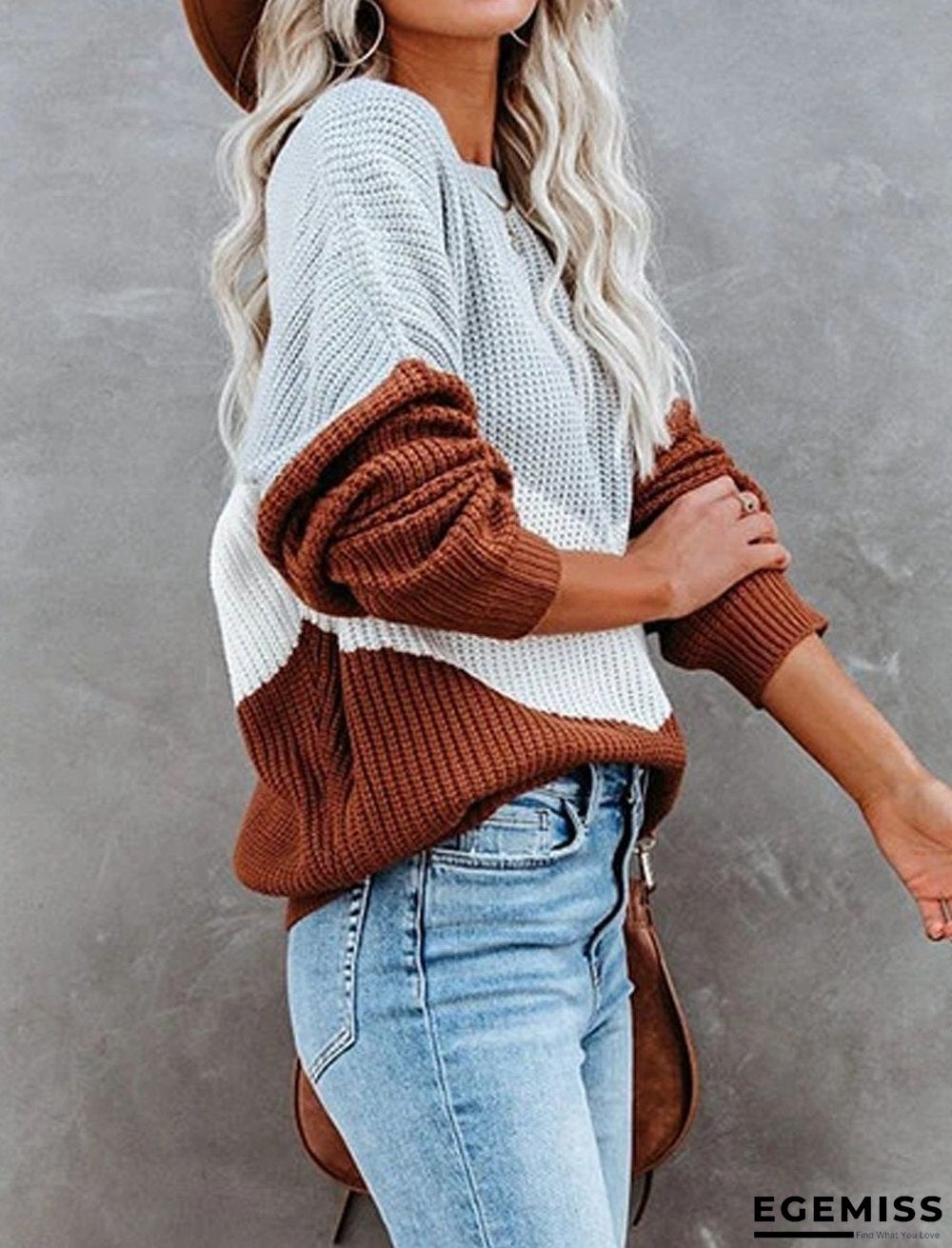 Fall/Winter Color Block Round Neck Long-sleeved Loose Sweater | EGEMISS