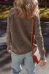 Women's Thick Dark Brown Contrast Cable Knit Sleeve Casual Sweater