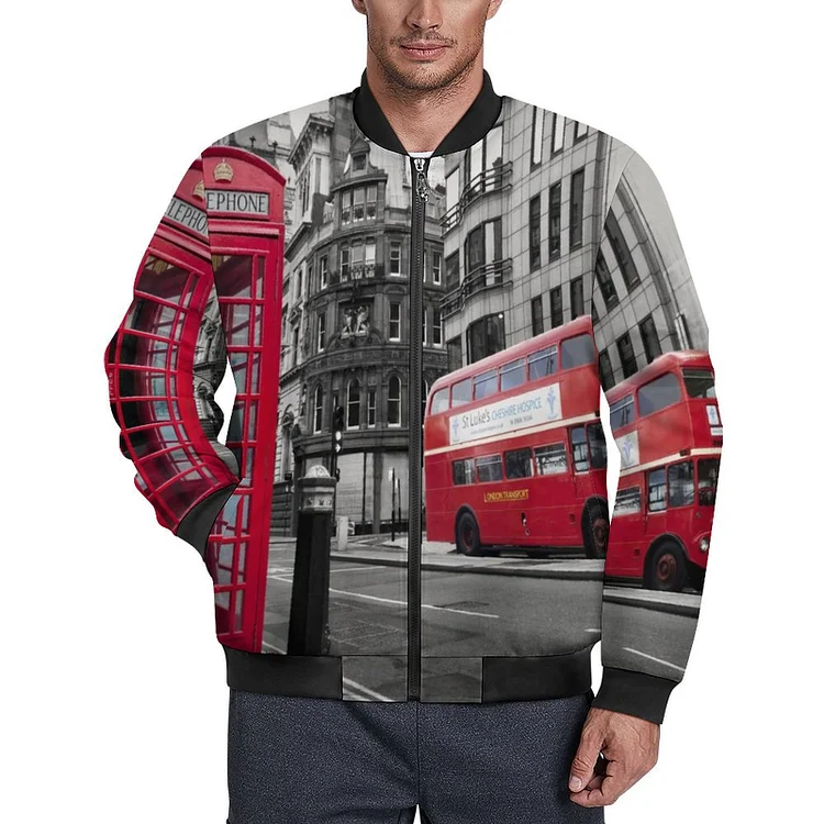 All Printed Cotton Jacket LONDON TELEPHONE BUS  customized, personalized, gift