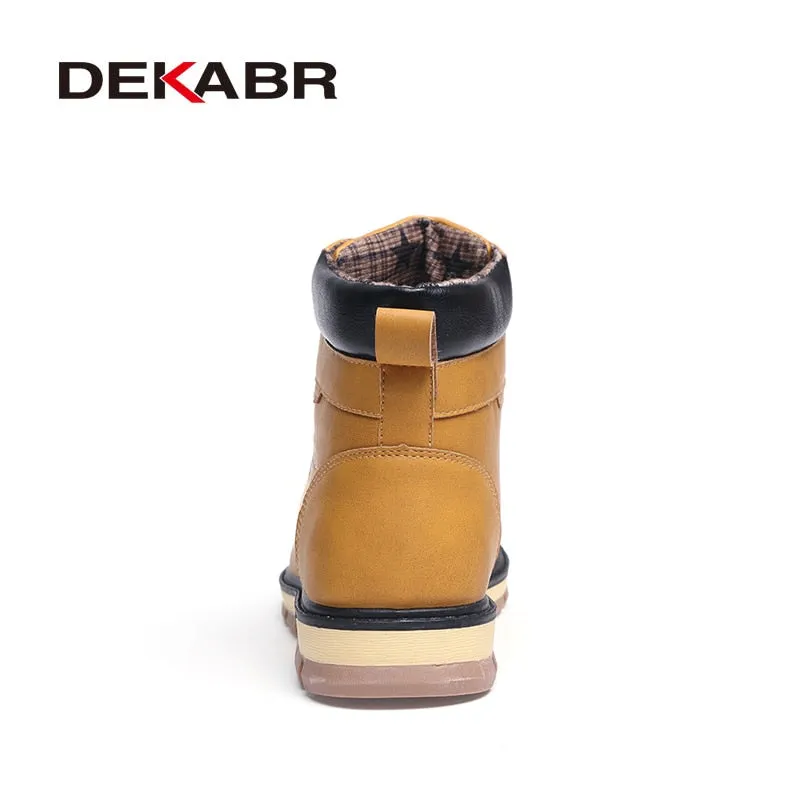 DEKABR 2022 Newest Autumn Winter Ankle Warm Boots Quality PU Leather Men Casual Working Shoes Vintage Style Lace Up Men Boots