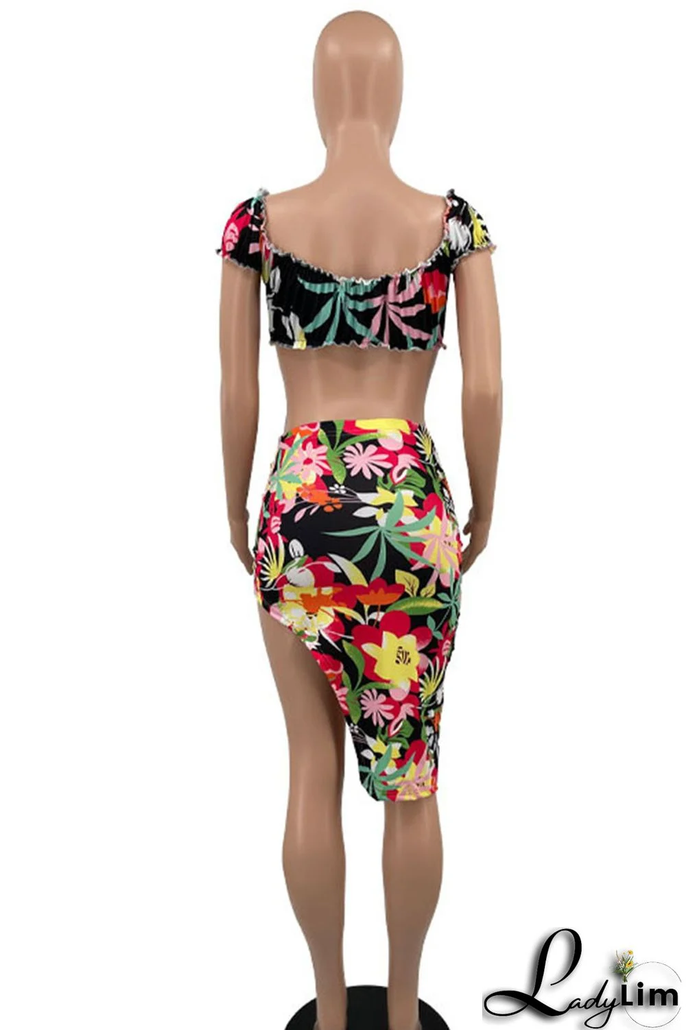 Red Sexy Sweet Print Bandage Patchwork V Neck Short Sleeve Two Pieces