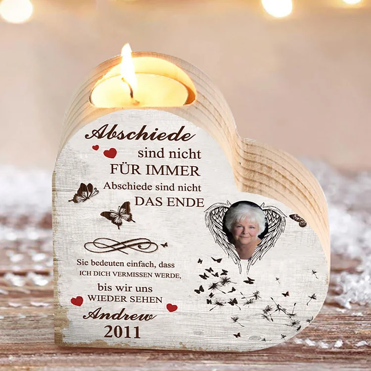 Kettenmachen Personalisierte Foto Name Datum Trauer Kerzenhalter -  Abschiede sind nicht für immer - Flügel Herzform Kerzenhalter 23.89