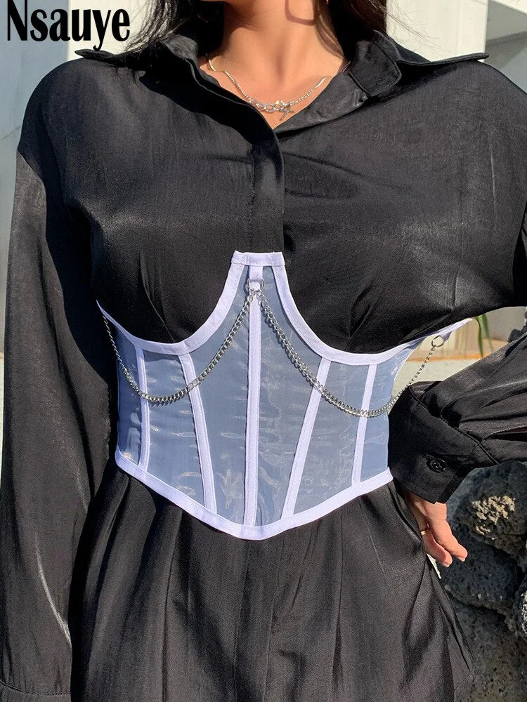 Nsauye Female Crop Top Sexy Off Shoulder See Through Summer 2022 Sleeveless Tube Y2K Corset Tops Women Party Club Tank Top