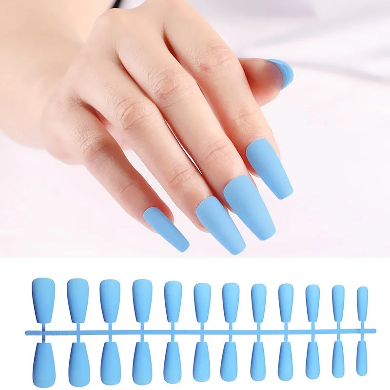 Free shipping fake nails Nail Art Decorations 24pcs Fake Nails Solid Color Frosted Matte Full Cover новогодние накладные ногти-Nail Inspo