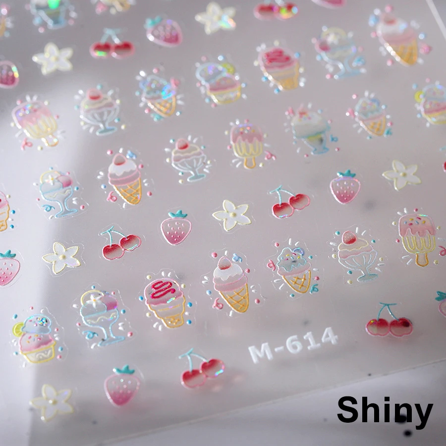 Shiny Cherry Strawberry Star Pudding Sundae Ice Cream Cones Jelly Self Adhesive Nail Art Sticker Summer Manicure Decal Wholesale