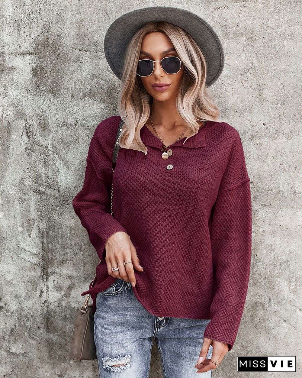Loose Casual Long Sleeve V Neck Sweater Top
