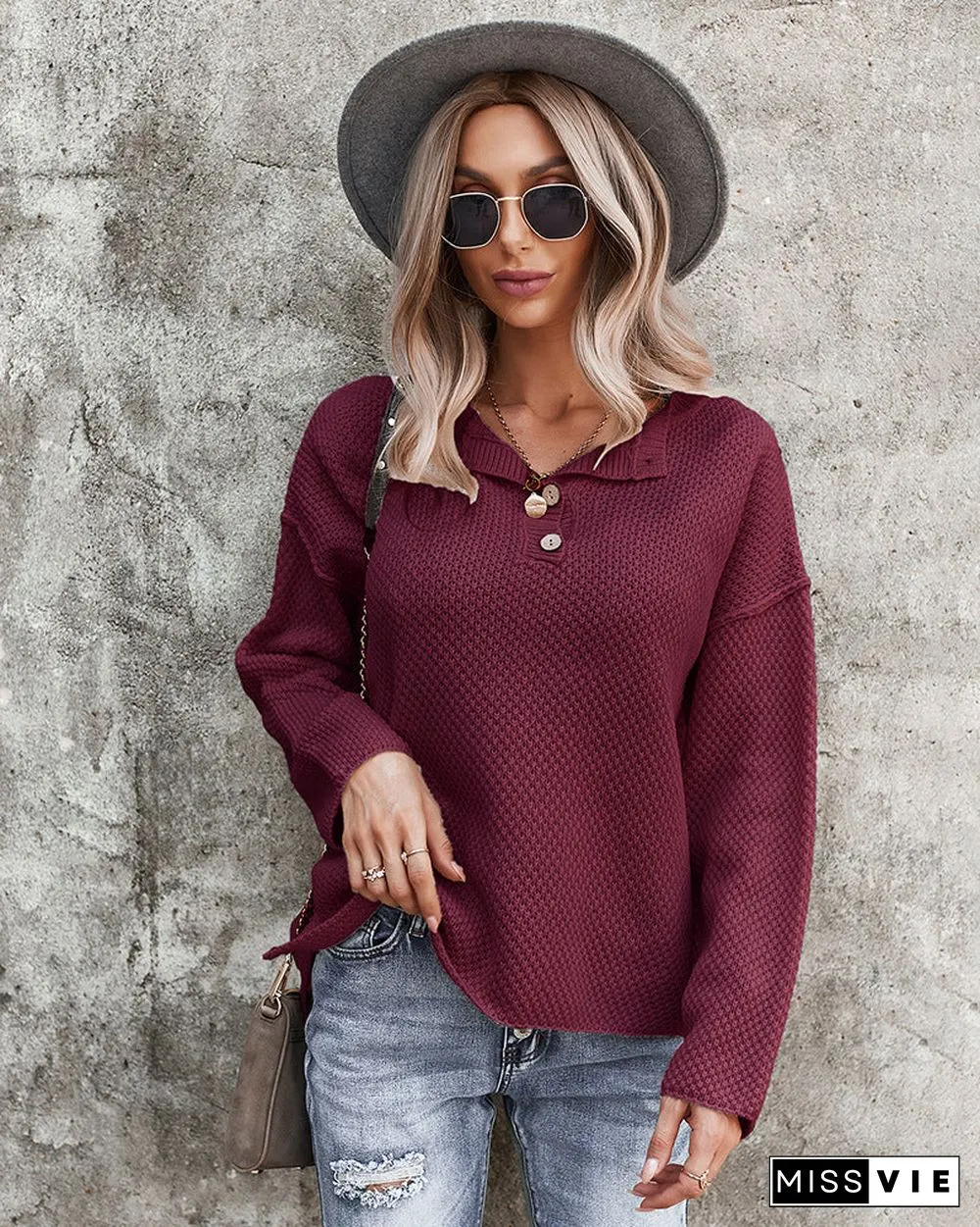 Loose Casual Long Sleeve V Neck Sweater Top