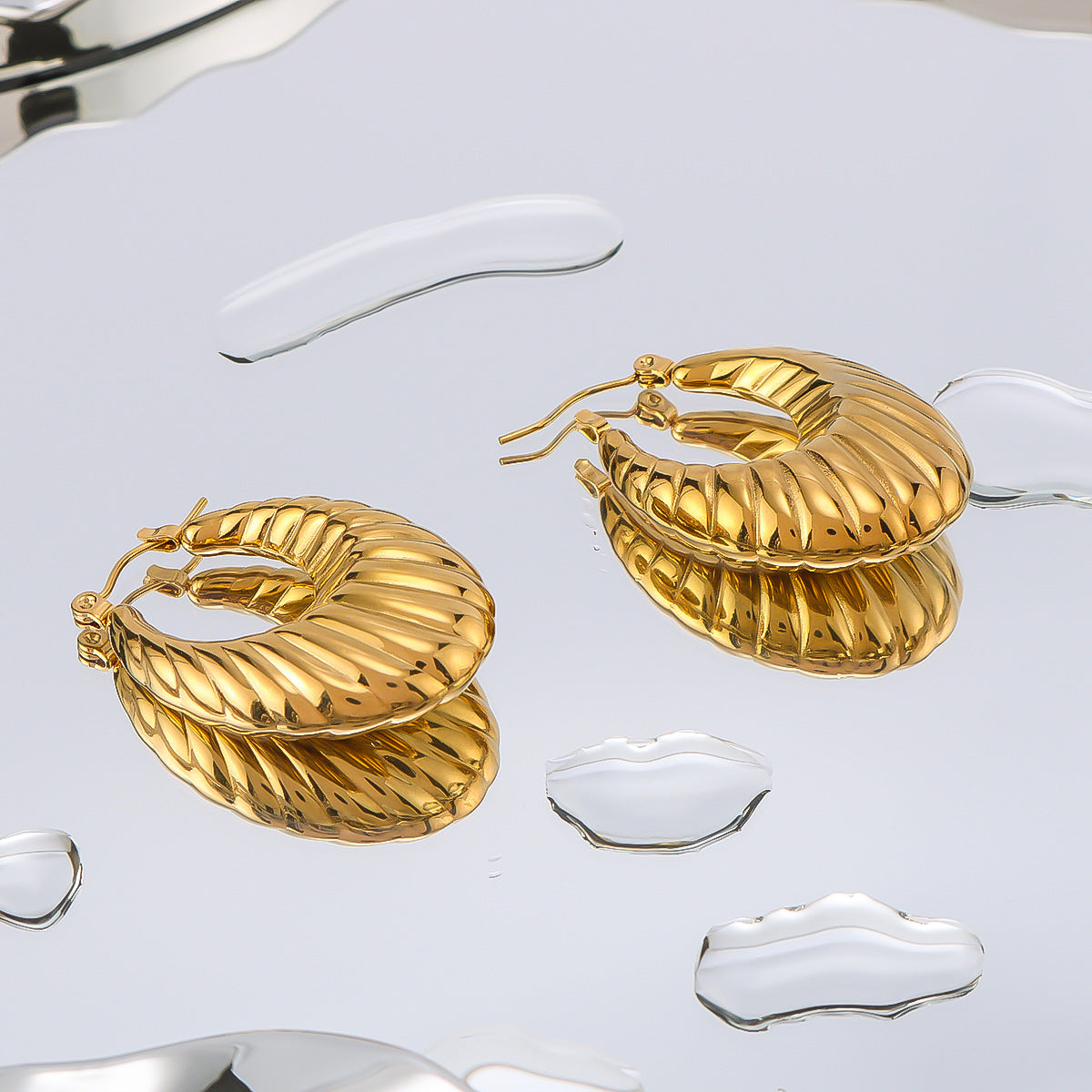 IG Style Circle Ellipse Droplet U-Shape Stainless Steel Electroplating Earrings