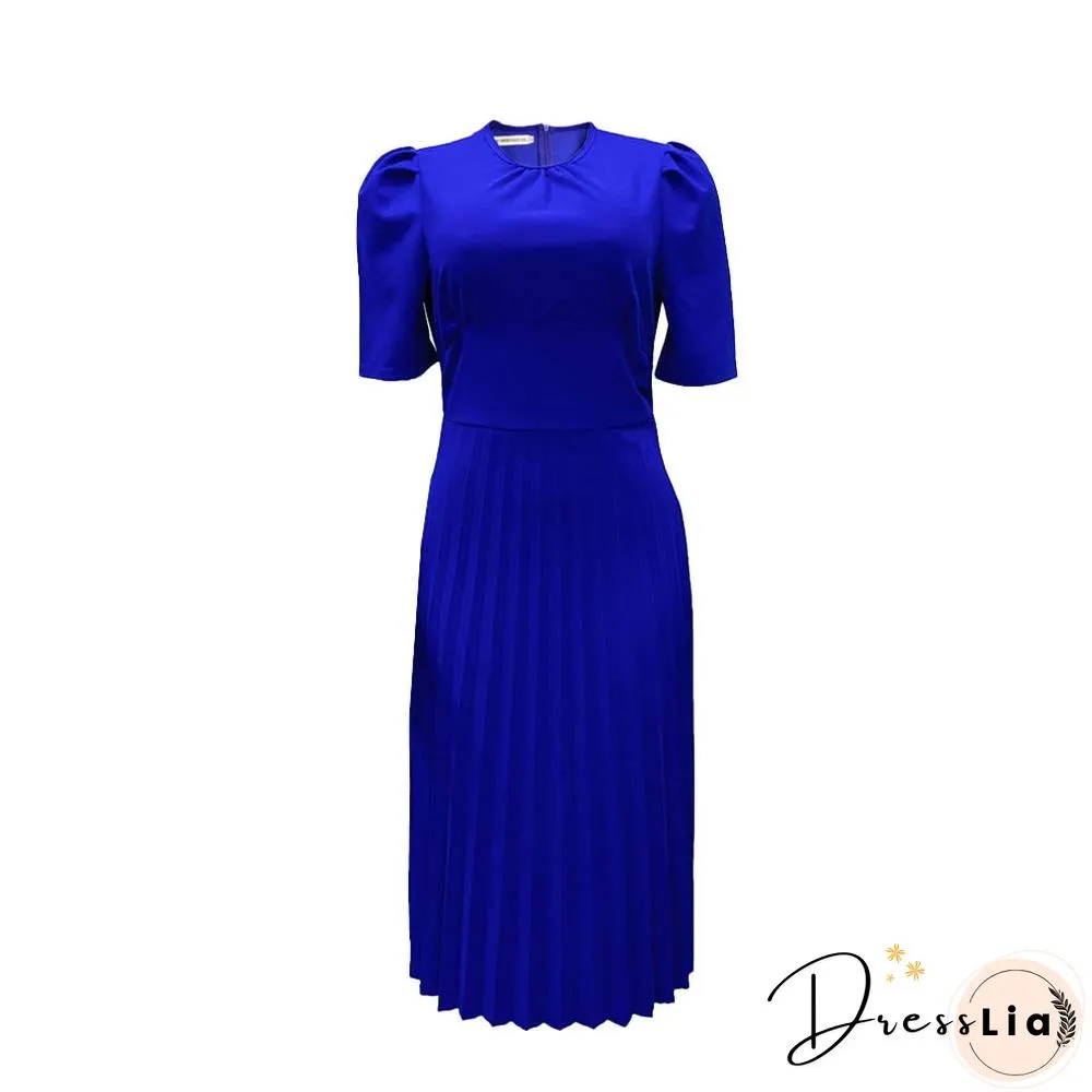 Short Sleeve Pleated Solid Color Plus Size Dress