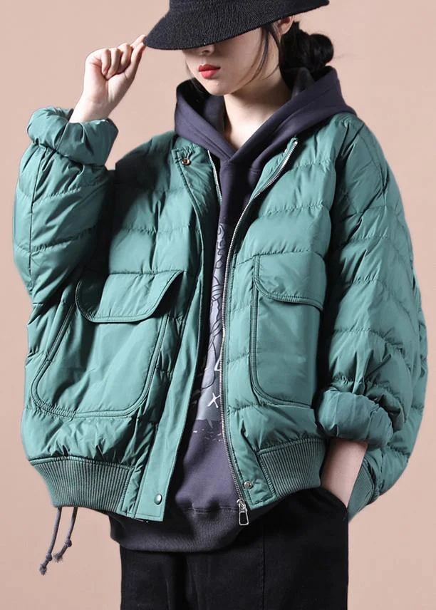 Elegant green down coat winter plus size down jacket Large pockets Elegant Jackets