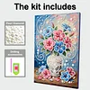 DIY Pearl Painting Hibiscus Vase for Home Decor with Frame(30x20cm)