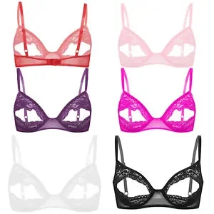 pornhint Pornhint Plus Size Women Sexy Cupless Bra Tops Nipple Open Bust Lace Crop Top Underwear