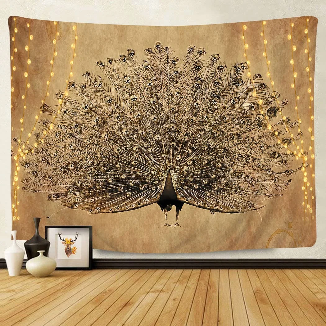 Sdrawing Forest Bird Peacock Couple Tapestry Home Bedroom Living Room Background Wall Decoration