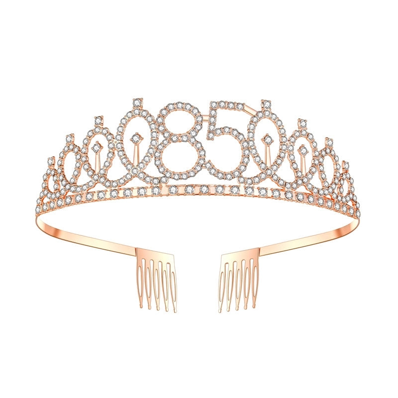 Women’s IG Style Shiny Number Crown Alloy Hollow Out Inlay Rhinestones Crown