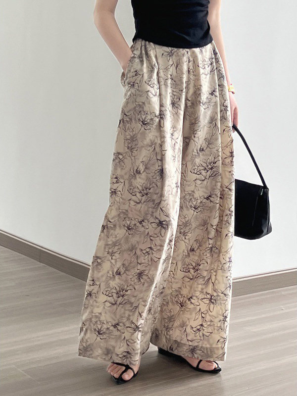 Floral Print Wide Leg Loose Casual Pants