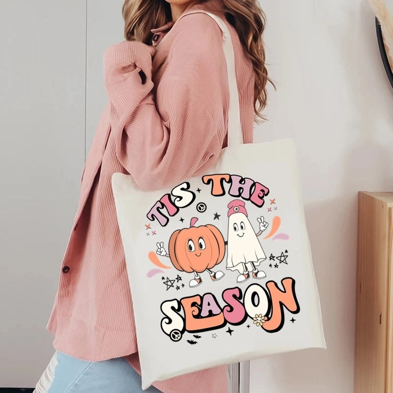 Halloween Unisex Canvas Smile Face Letter Ghost Basic Classic Style Square Open Canvas Bag