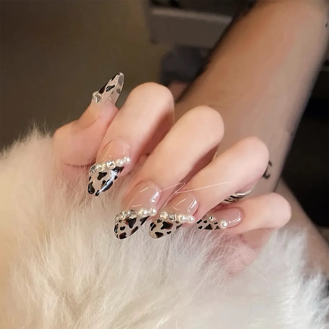 24pcs Pink Butterfly Pattern Fake Nails Full cover Fake Nails Glue DIY Manicure Nail Art Tools-Nail Inspo