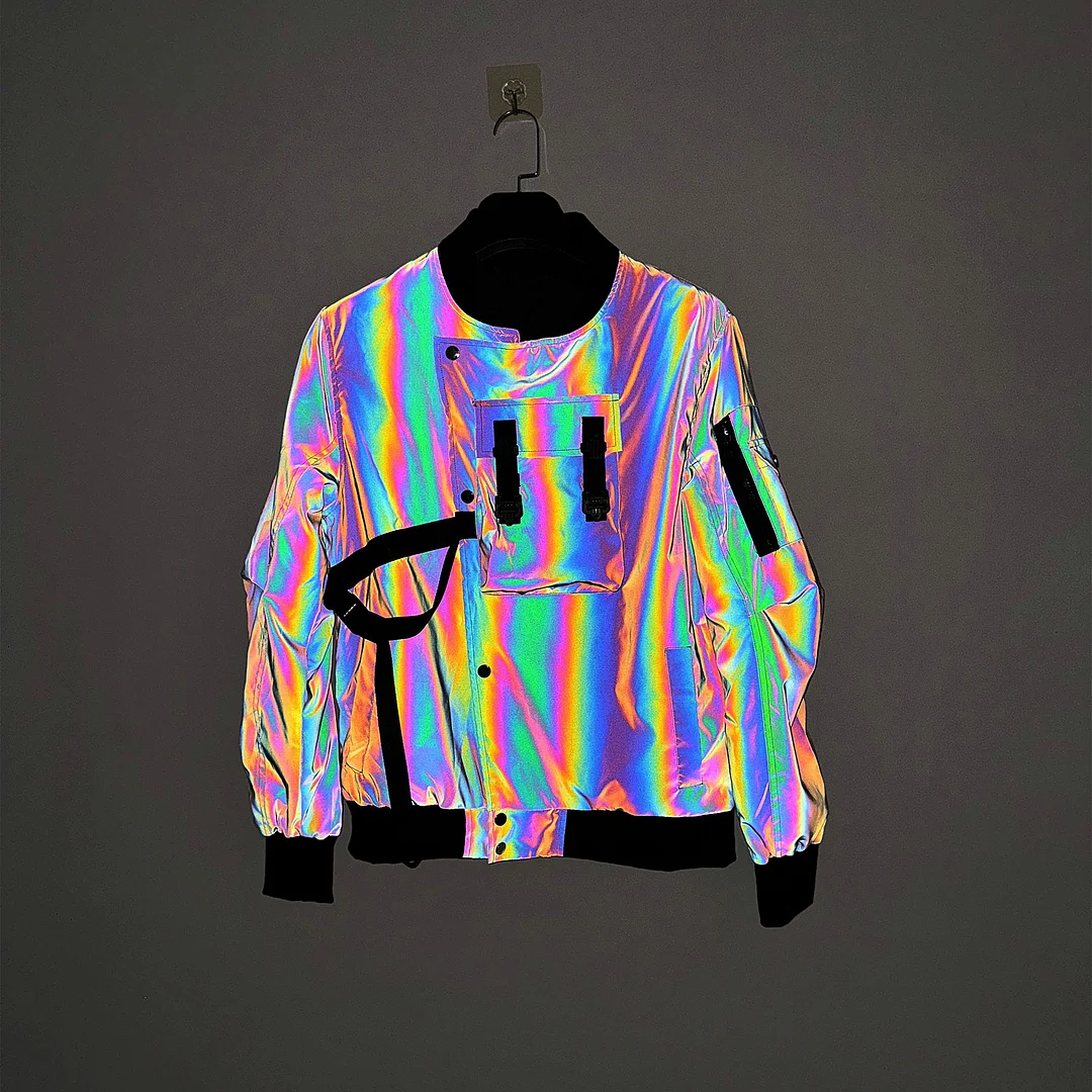 Toloer Autumn Dazzling Color Reflective Pilot Jacket Functional Work Jacket Male Multi-Pocket Design Sense Baseball Suit Tide-Outfit Ideas