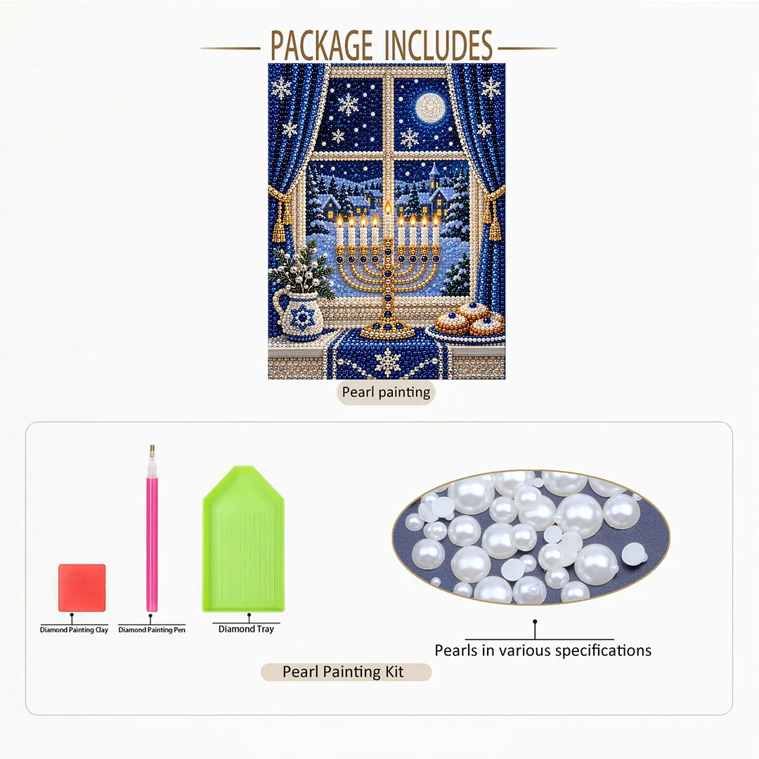 Framed Pearl Painting Kit Hanukkah Menorah 11.81x15.75in