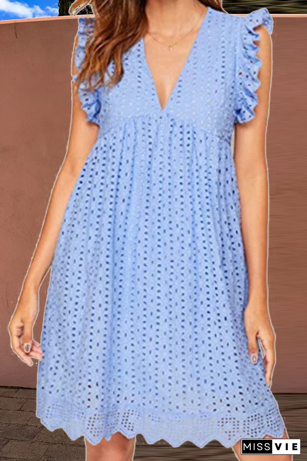 Fashion Solid Lace V Neck Cake Skirt Dresses(12 Colors)