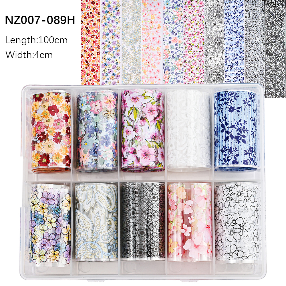 Kissbake 10pcs 4x100cm Nail Transfer Foil Paper Sticker Set Luxury Foil Nails Logo Transfer Nail Stickers Designer Fashion Nail Art Decal