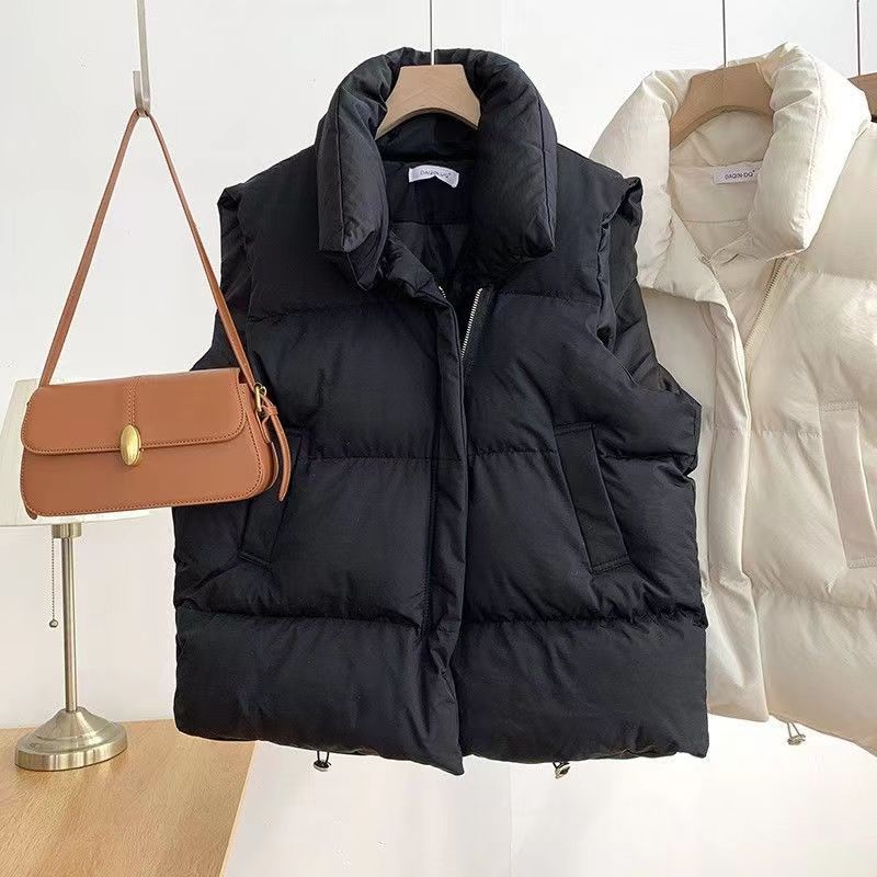 Women Sleeveless Stand-up Collar Solid Color Puffer Vest Coats