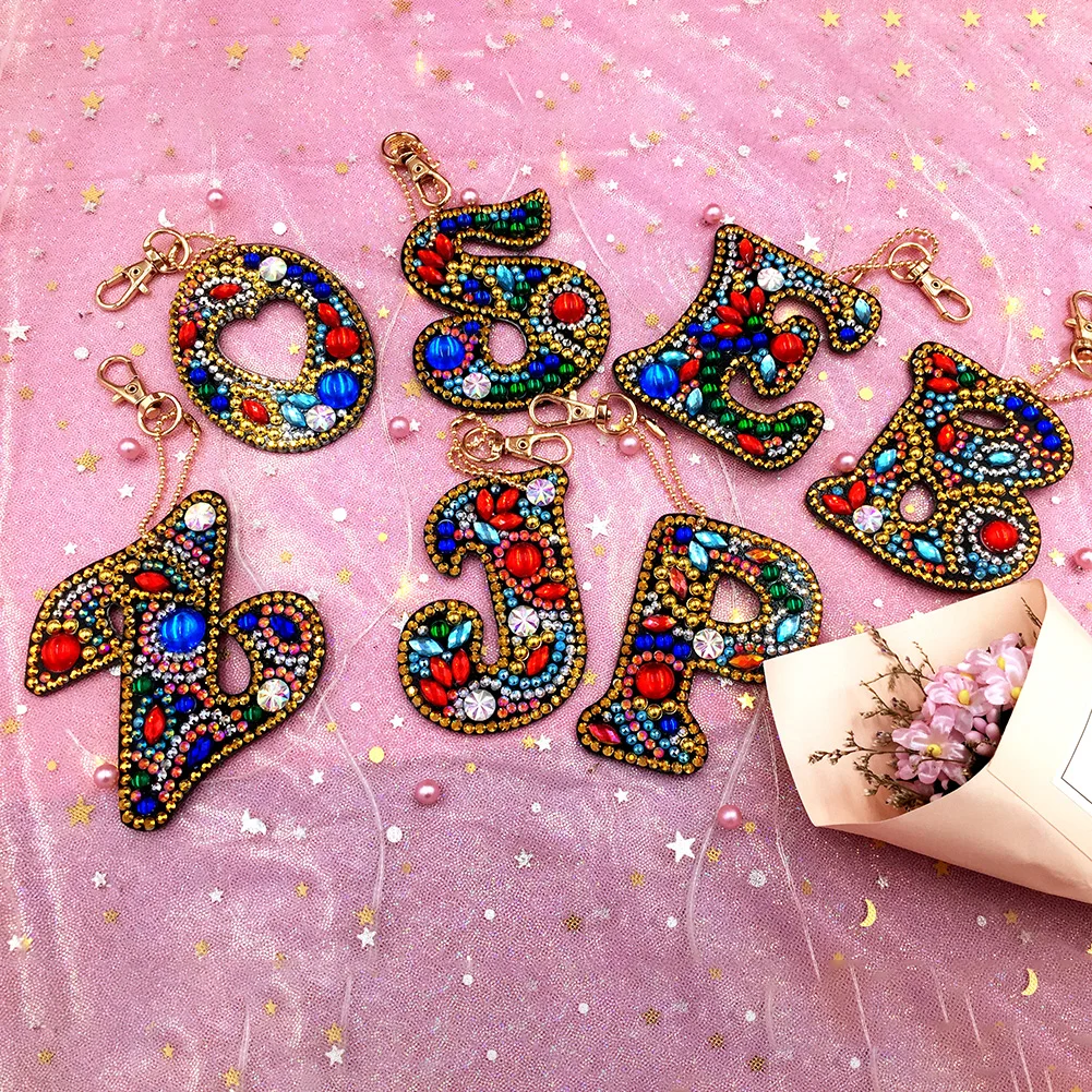 DIY Alphabet Key Chain Diamond Painting Letters Women Bag Keyring Pendant Gift(A-Z)