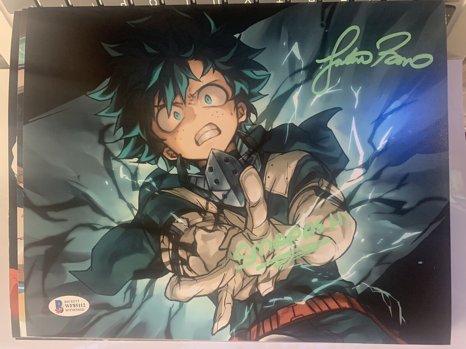 JUSTIN BRINER SIGNED DEKU 8X10 Photo Poster painting MY HERO ACADEMIA IZUKU MIDORIYA BAS COA D11