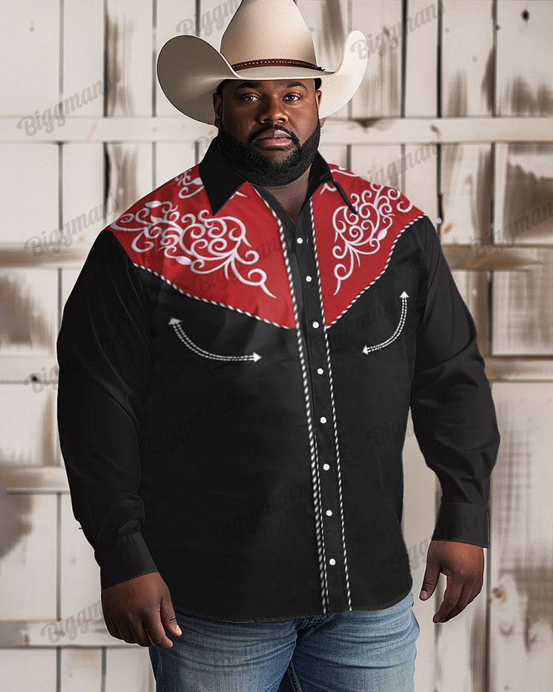 Men's Plus Size Western Denim Retro Long Sleeve Shirt