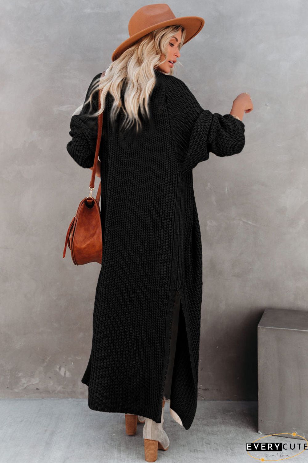 Open Front Side Slit Duster Knit Cardigan