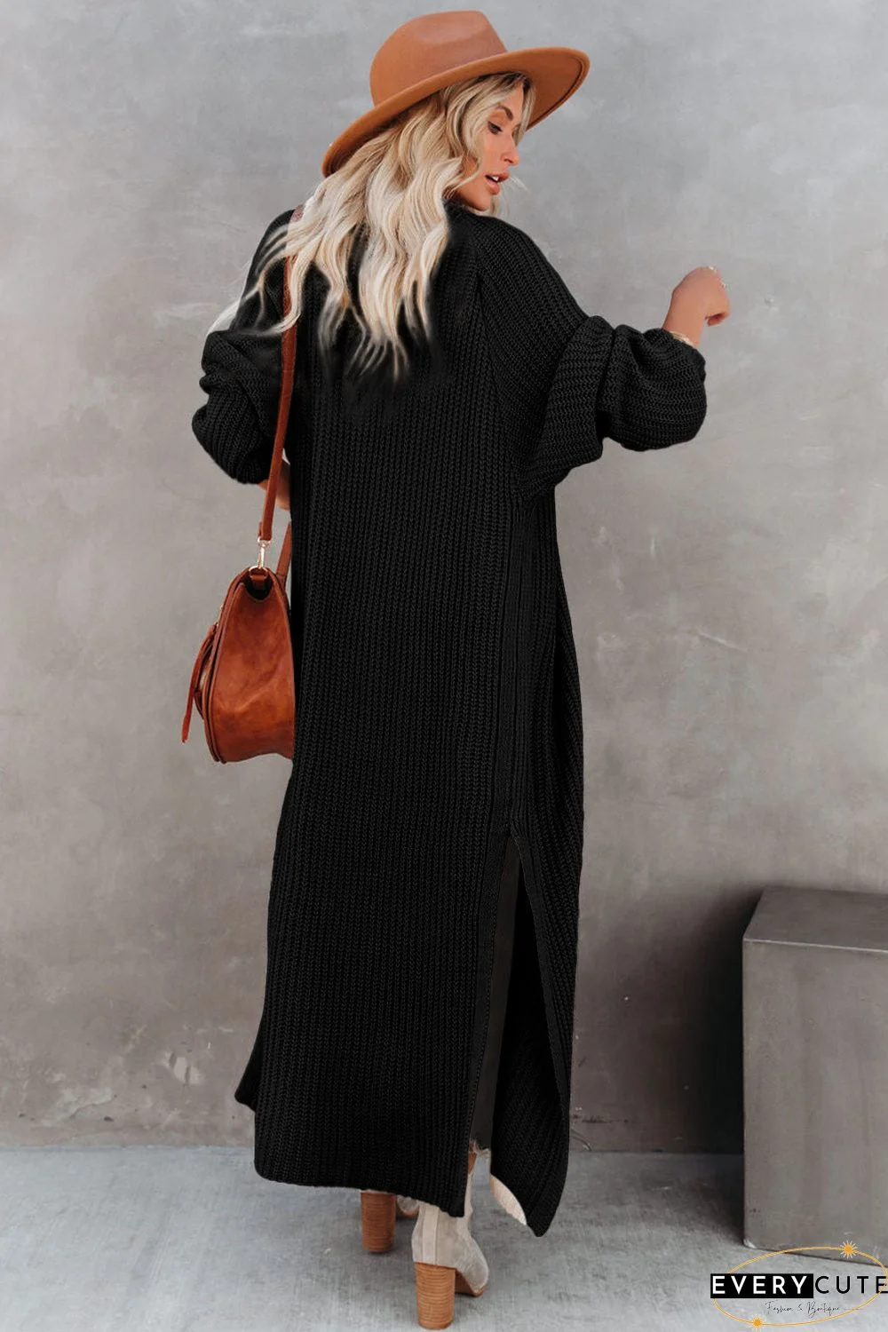 Open Front Side Slit Duster Knit Cardigan