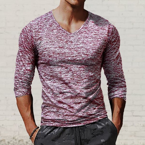 Men's Color Cotton Color Sleeve V-Neck Long Sleeve T-Shirt