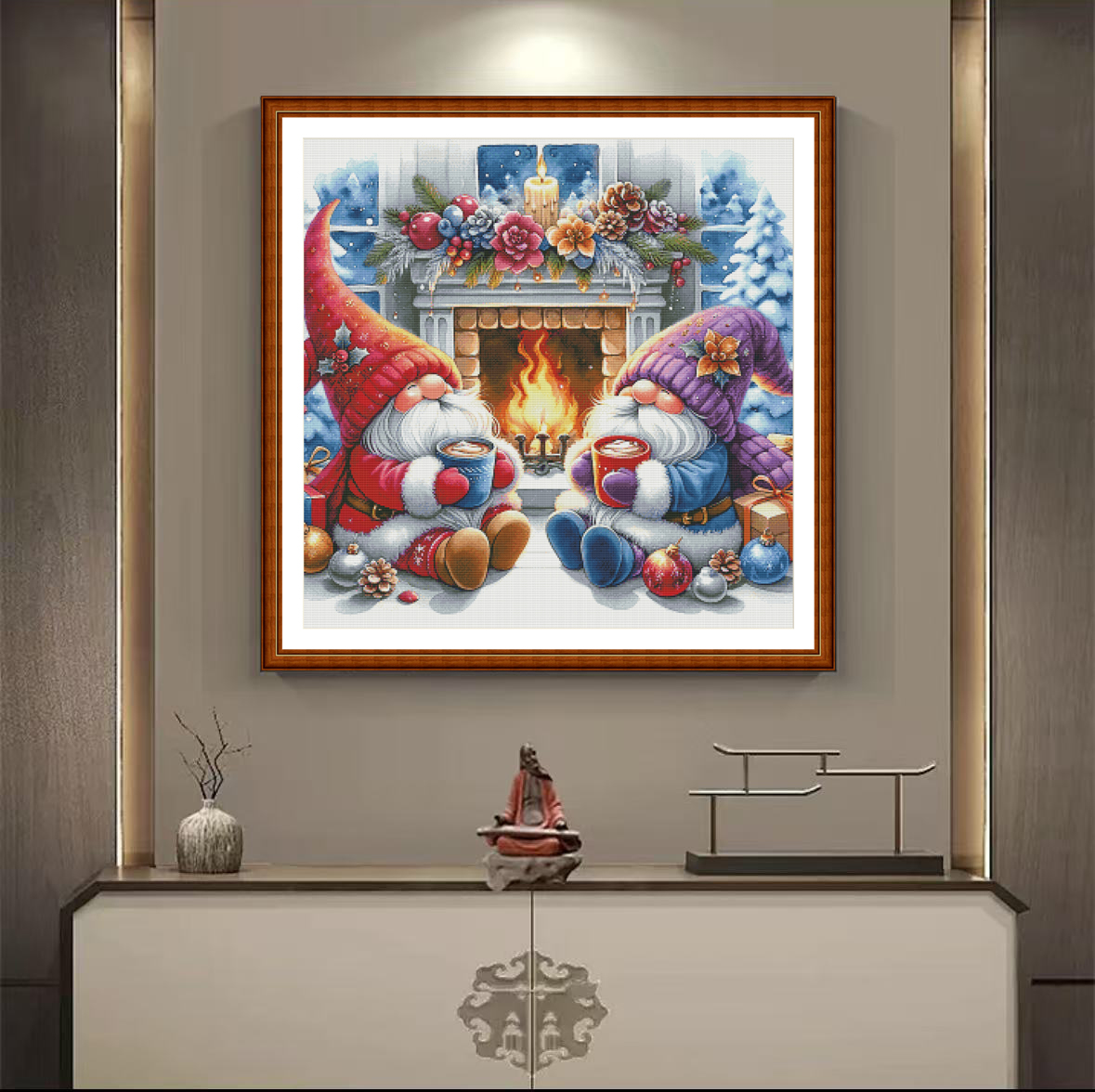 1set DIY Printed Cross Stitch Kit, 【ZZ4415- The Dwarf by the Fireplace】100 cotton thread Painting Fairy Cross Stitch