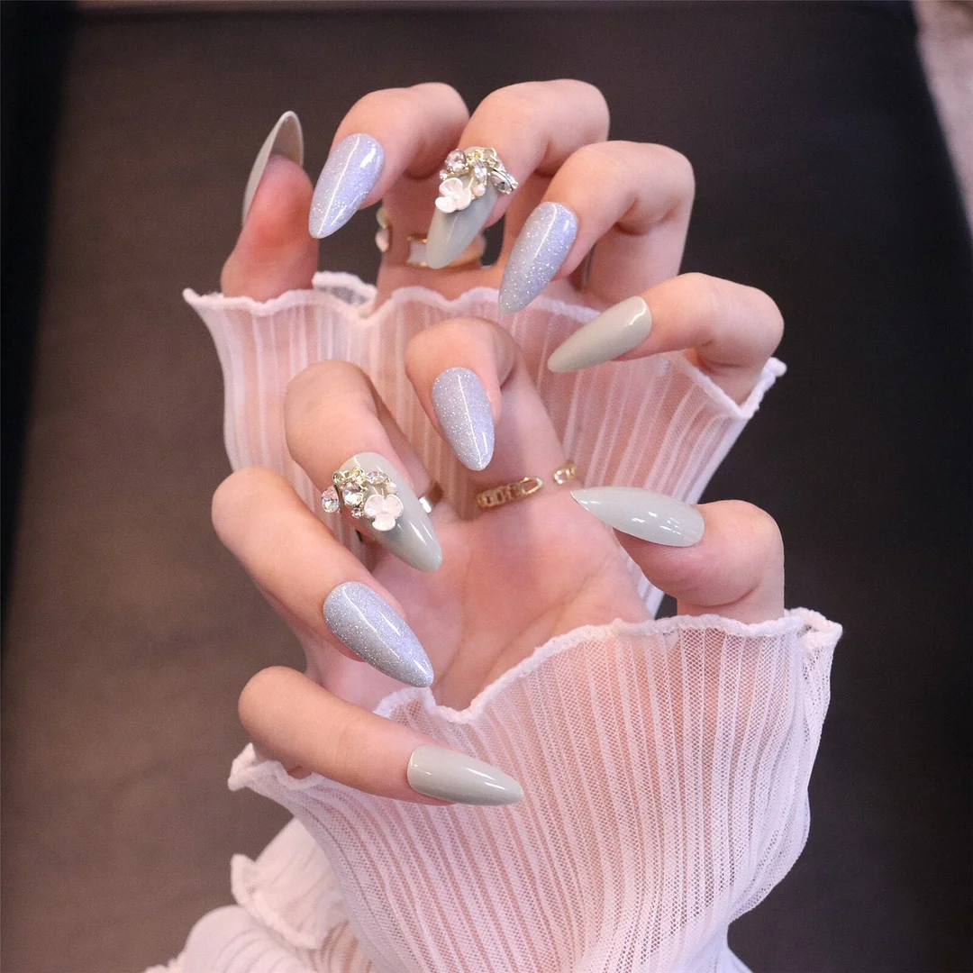 24PCS/box artificial nails with glue Gradients wear long paragraph fashion Manicure patch False nails press on for girls-Nail Inspo